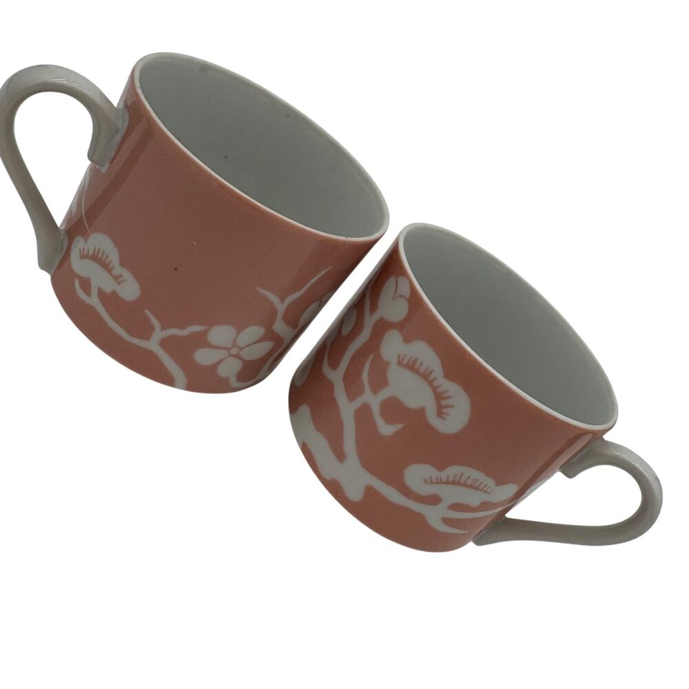 Fitz & Floyd Coffee Mugs Prunier de Chine Peach (Negative) Set of 2 1975